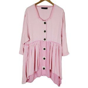Jane Mohr Dress To Kill OS Pink Shark Bite LS Blouse Tunic Top Dress Lagenlook